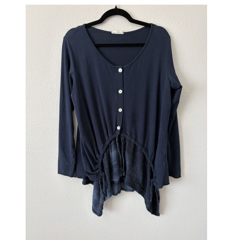 LUUKAA Size 2 (8-10) Knit V-Neck Long Sleeve Button Front Blouse Mixed Media